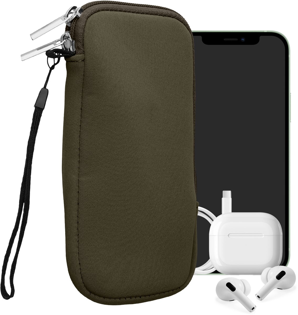 kwmobile telefoontasje universeel geschikt voor XXL - 7" smartphones - 17,7 x 8,5 cm - Hoesje met rits en polslusje -In olijfgroen -