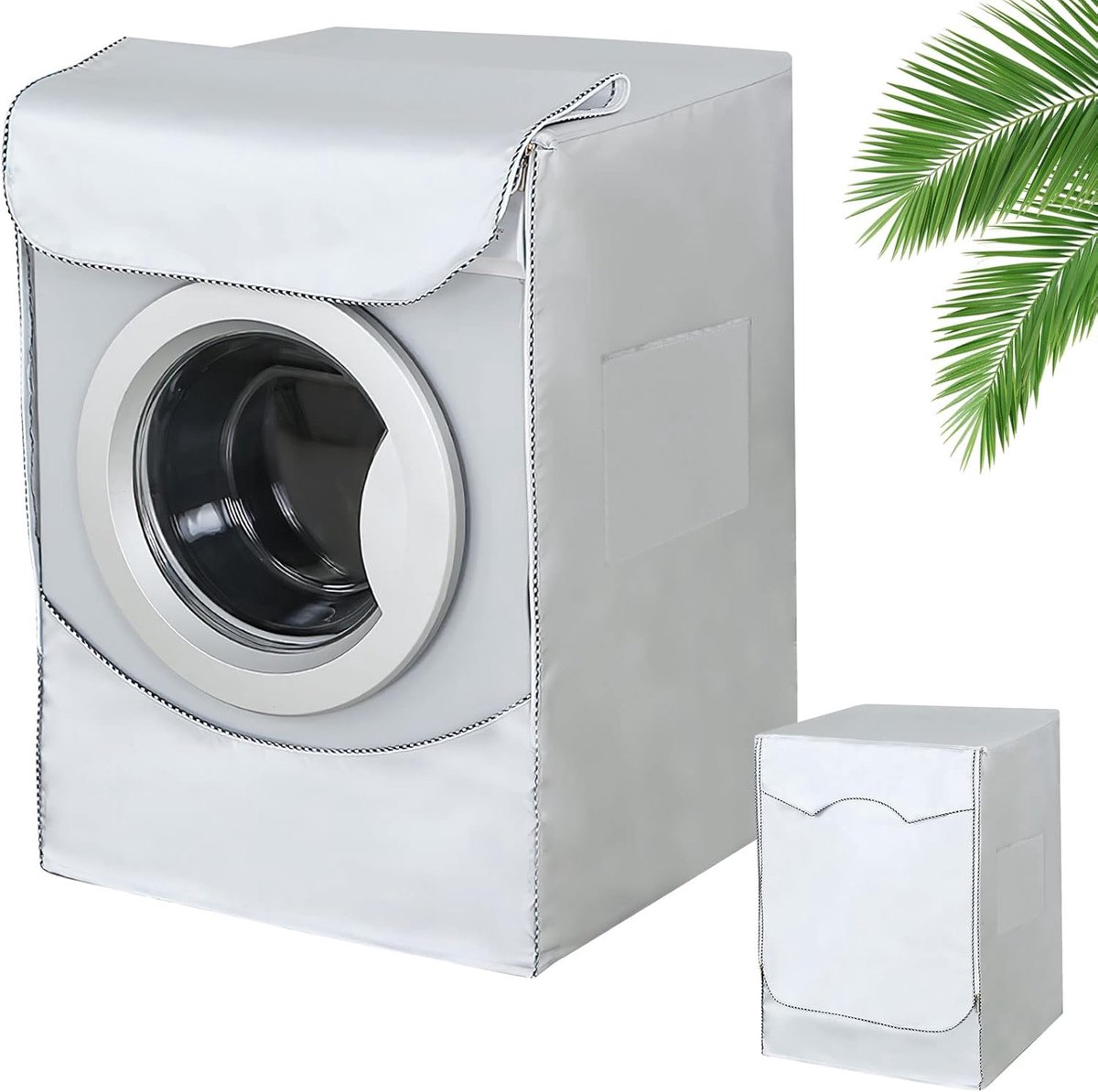 Wasmachineafdekking, waterdicht, beschermhoes voor wasmachine en droger met ritssluiting, stofdicht, uv-bestendig, afdekking voor wasmachine met voorlader, droger (XL 60 × 65 × 85 cm)