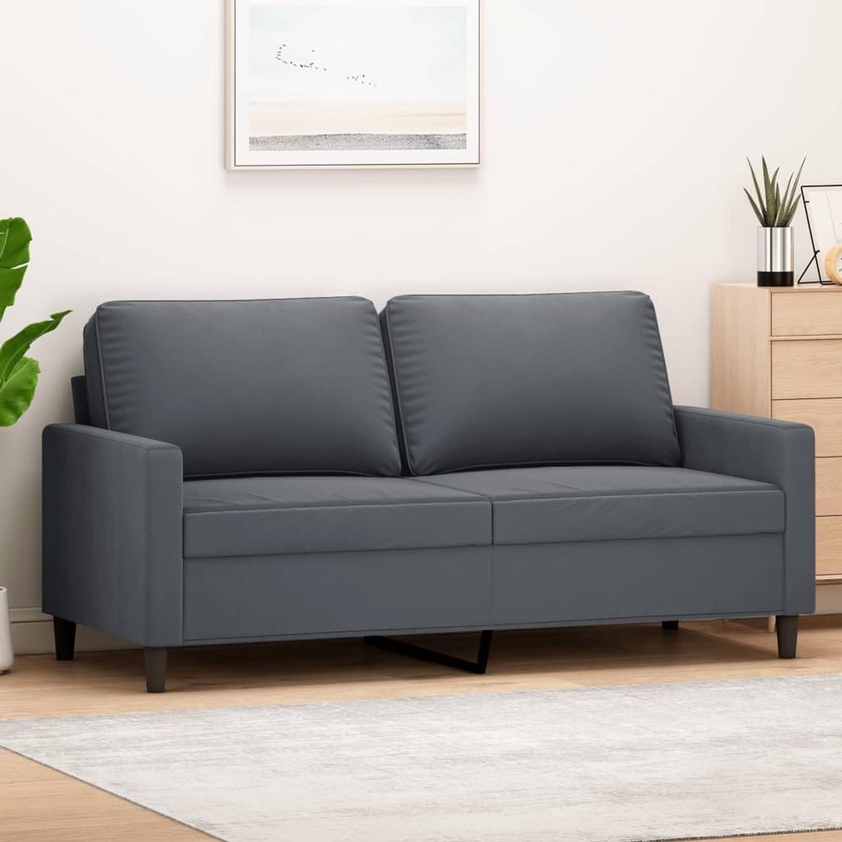 2-zitsbank, donkergrijs, 140 cm, fluwelen stof, bekleding voor woonkamer, meubelstuk met metalen frame voor stabiliteit en comfort, zachte bekleding, zitvlakken, armleuningen