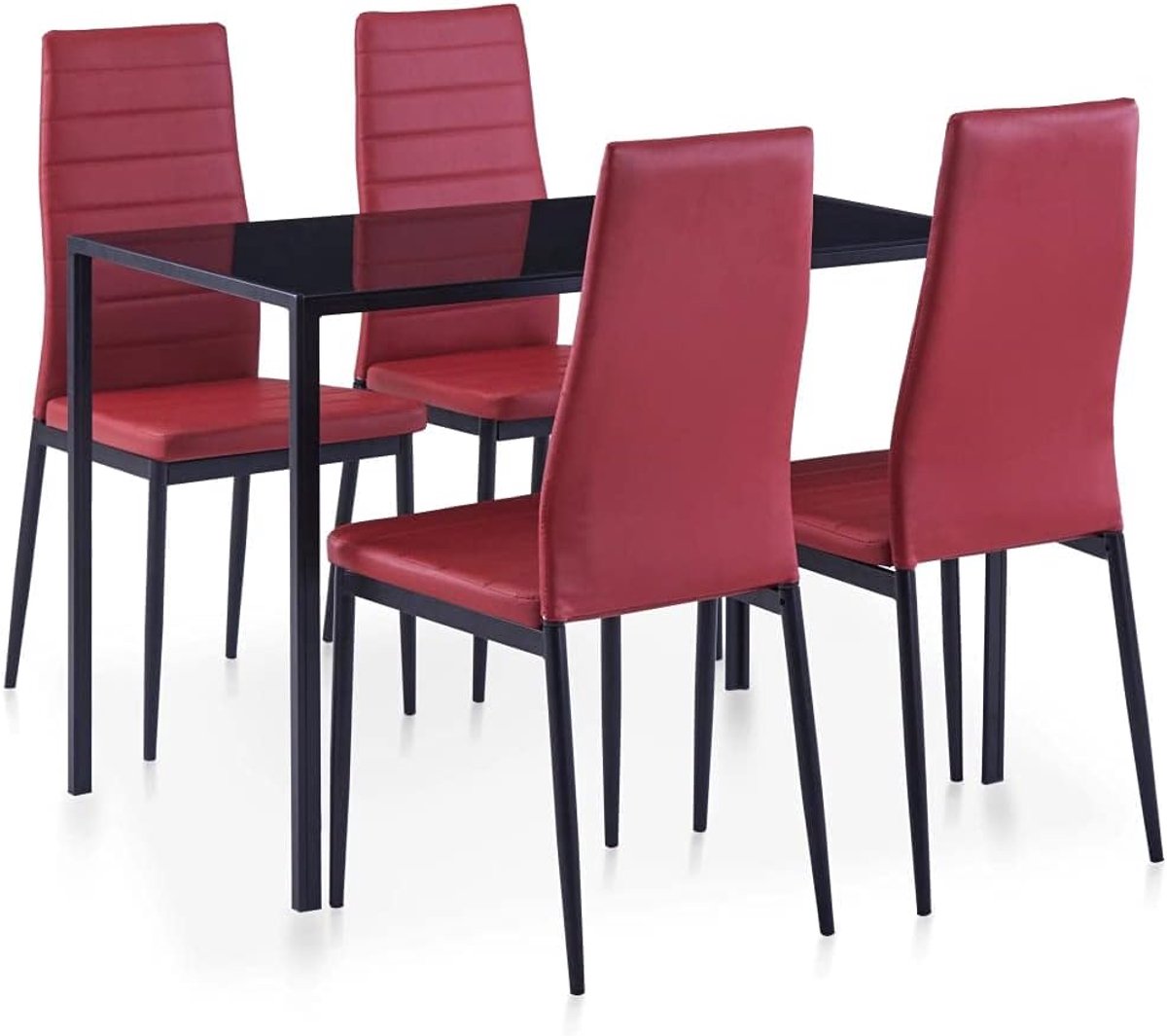 Meubelset, placemat & 4 eetkamerstoelen, tafelblad glas, eettafel en stoelen set 5 stuks rood