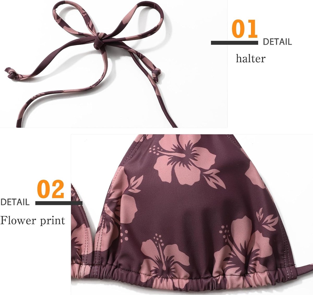 Bikiniset, driehoekige tanga, badpak, bloemenpatroon, V-hals, tweedelig