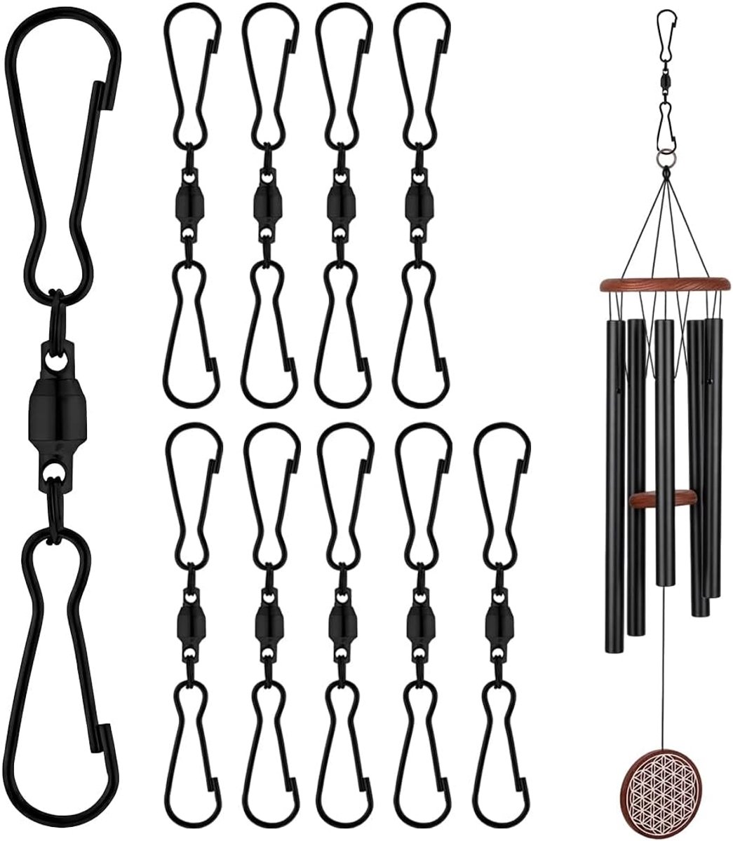 10 stuks wervelhaken van roestvrij staal met dubbele clip, 360° draaibare hanger voor windgong en windspinners, roestvrije dubbele clip draaihaak voor het ophangen van bloempotten