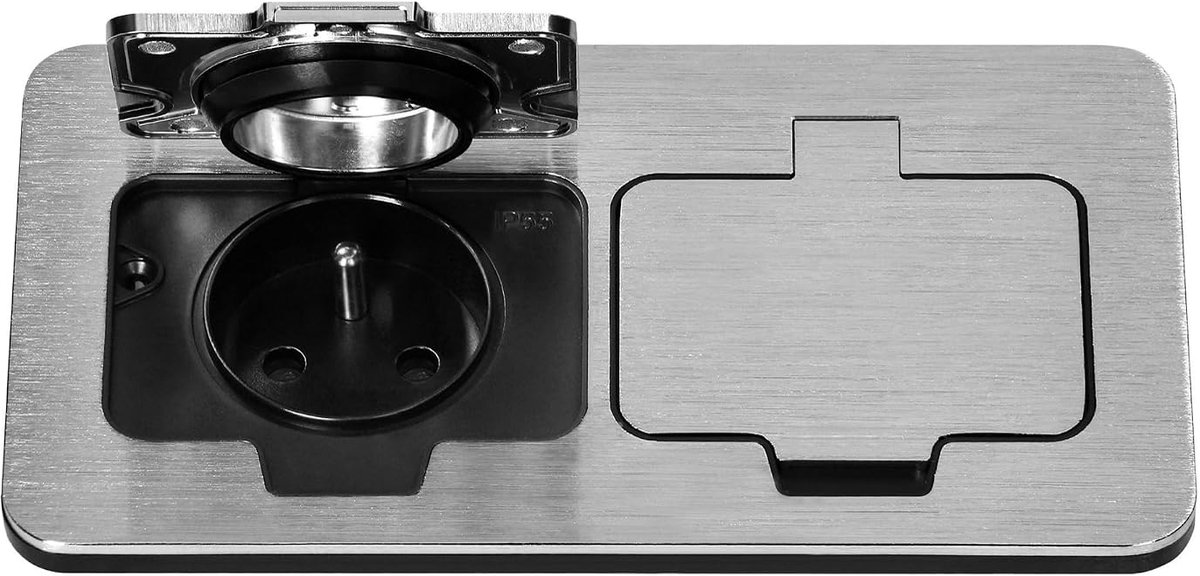 Elektrisch Stopcontact Rechthoekig - IP55 Stekkerdoos Type E (Zilver)