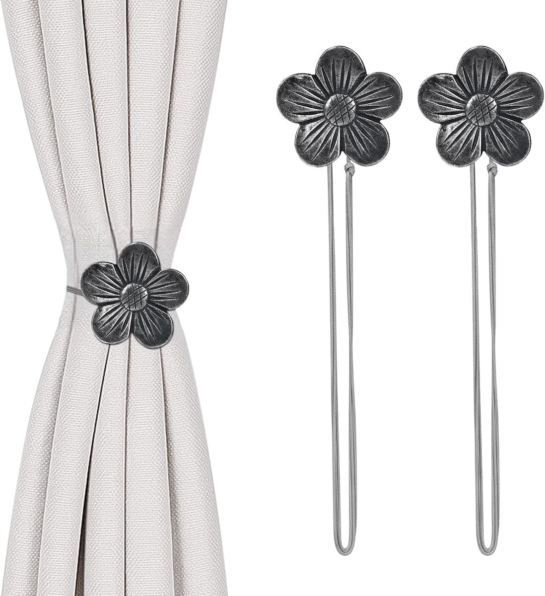 TopHomer 2 magnetic flower curtains with binding backs - 5 colours available - Powerful magnet and adjustable cord - ShopVlot