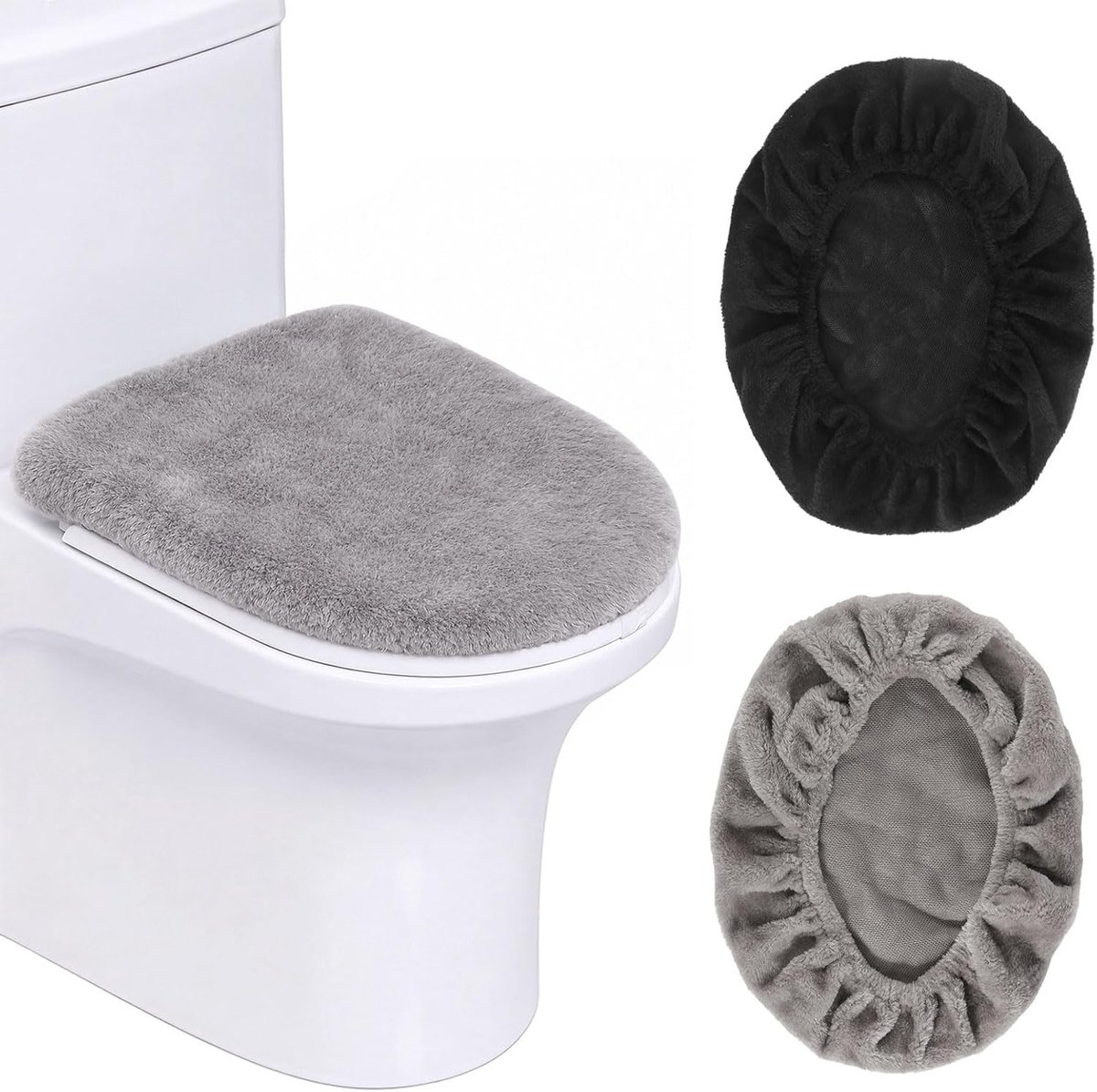 WC-dekselhoes, 2 stuks wc-dekselhoes voor badkamer, zacht velours, machinewasbaar, stofdicht, voor de meeste deksels - ShopVlot