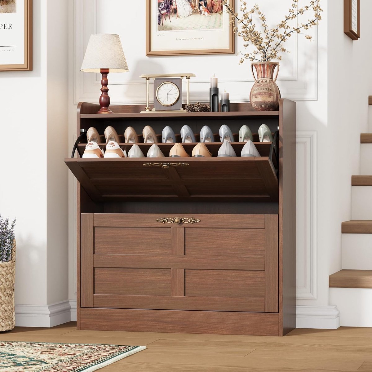 Schoenenkast Smal 80x28x88cm - Schoenenopberger Bruin 2 Kleppen