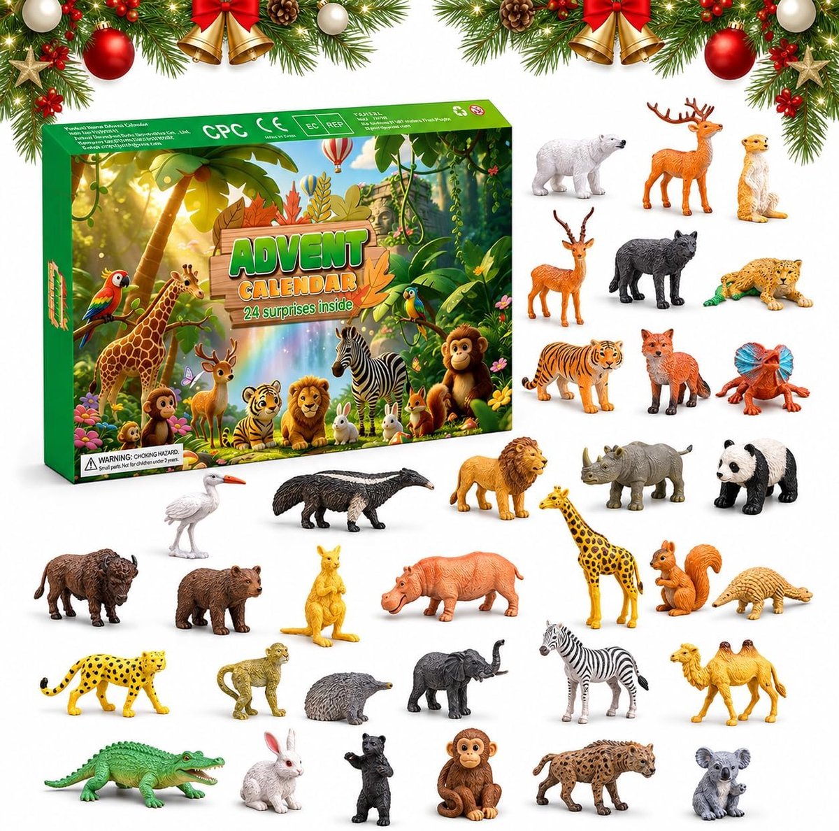 Adventskalender - 24 Dagen Kerst Countdown - Met 24 Unieke 3D-Geprinte Dierfiguren - Voor Kinderen vanaf 3 Jaar - 1 stuk