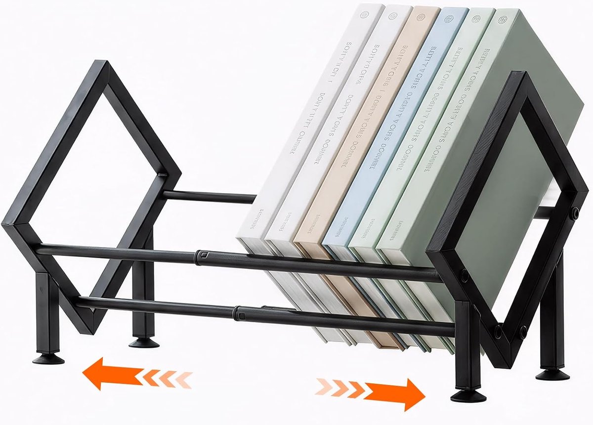 Boekenstandaard - Verstelbaar Tafel Boekenrek - Uitschuifbare Boekenplank voor Bureau - Voor Boeken, Tijdschriften en CD's - Zwart - 1 stuk