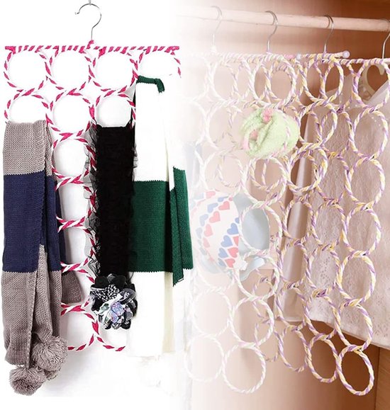 Dailygoods- Sjaalhanger 2 Stuks - Opbergkast met 20 Ringen - Roestvrij Stalen Haak - Opvouwbaar - Duurzaam - 56 x 39 cm - Opberghanger van Dailygoods — afbeelding 2