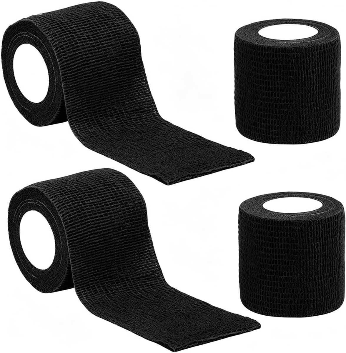 Zelfklevende vingerbandage, 4 rollen in zwart, 2,5 cm breedte x 4,5 m lengte, bestand tegen stof, vet en vuil - ShopVlot