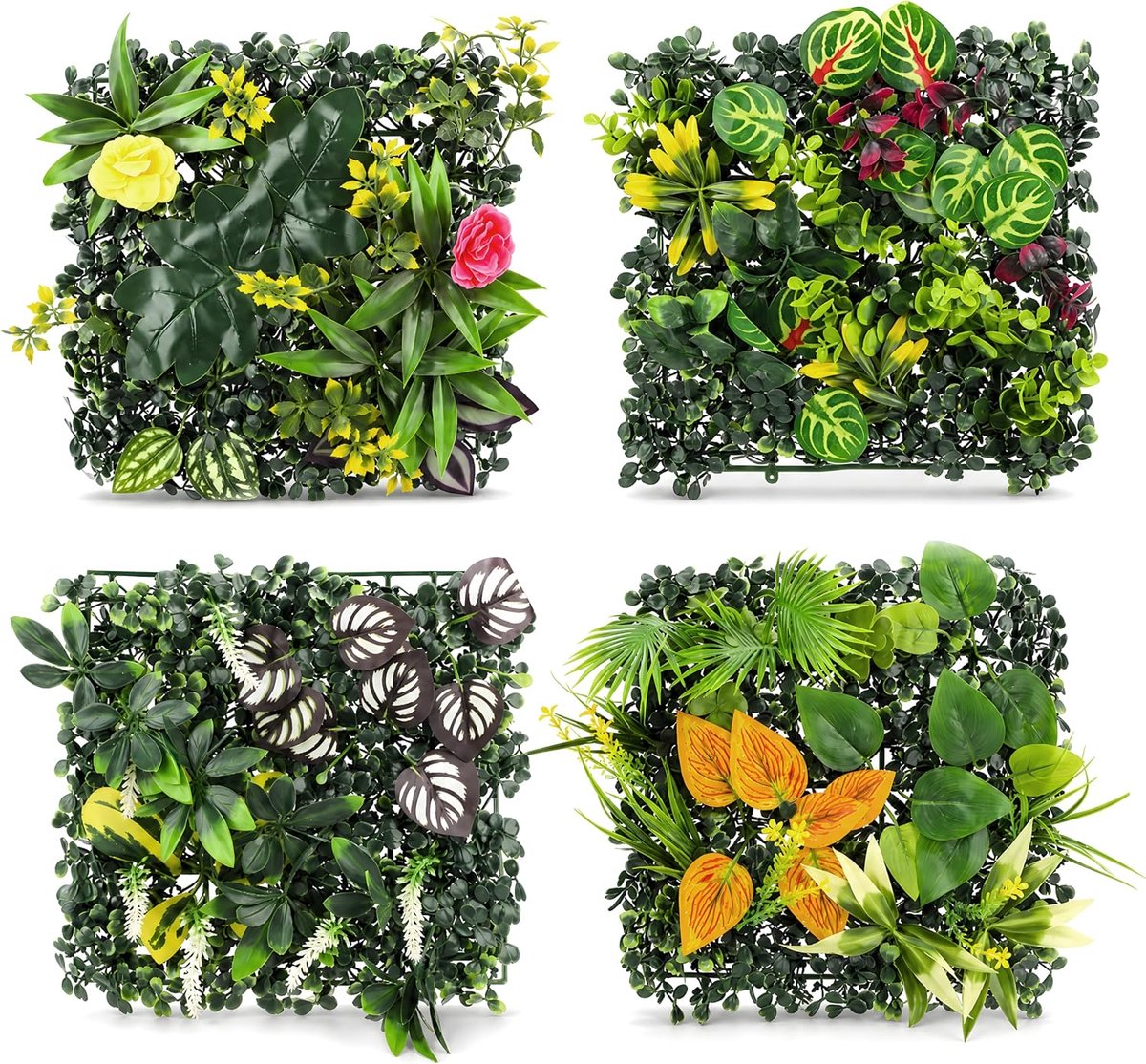 Kunstplanten, wandpanelen als wanddecoratie, plantenwand voor buiten, met 3D-effect, voor balkon, tuin, woonkamer, kantoor, terras, eenvoudige montage (B (4 stuks, 25