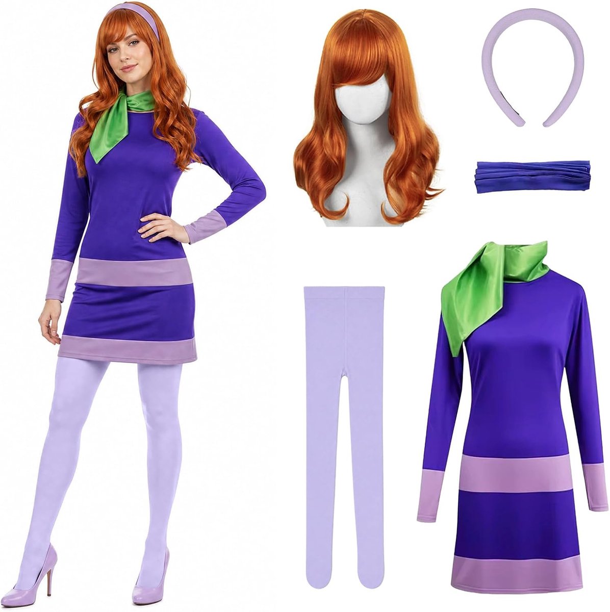 Halloween kostuumset voor dames, klassieke film, oranje top met lange mouwen, buikvrij bovenstuk, rollenspel voor volwassenen, rode rok met accessoires