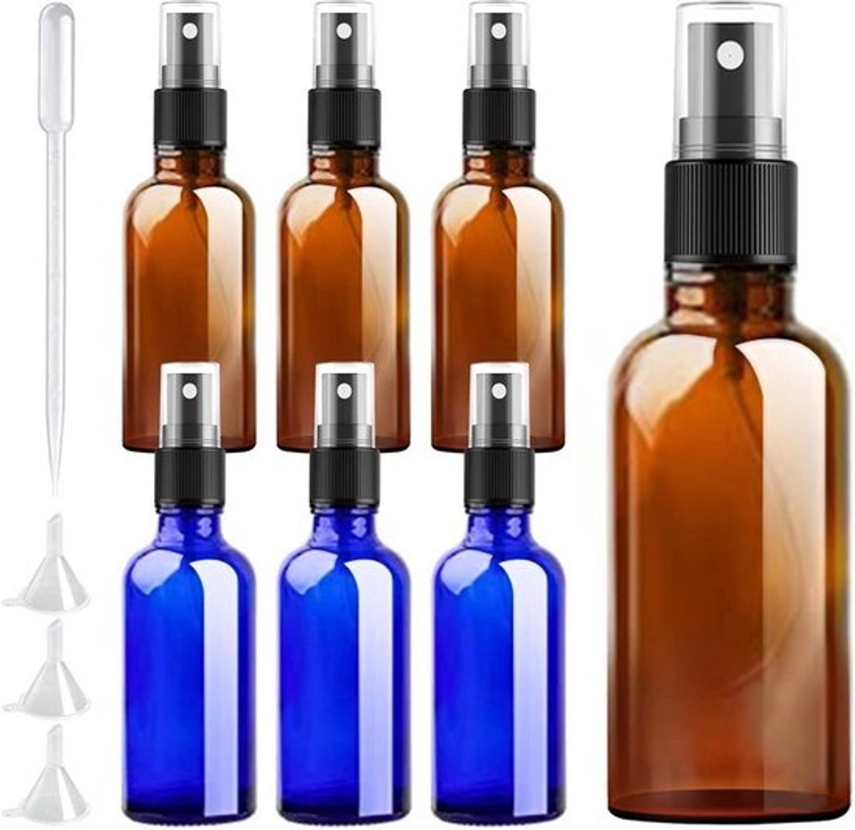 Spuitflessen van 50 ml - Set van 6 stuks met mistspray - Reisformaat - Cosmetische verstuivers - Blauw en bruin - Vloeibaar water - Handig voor onderweg