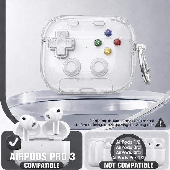 Hoes voor AirPods Pro 3 (2025) met drukknop, veiligheidsslot en reinigingsset, zachte TPU-beschermhoes, met praktische telefoonhouderfunctie voor AirPods Pro 3 case, transparant — afbeelding 2