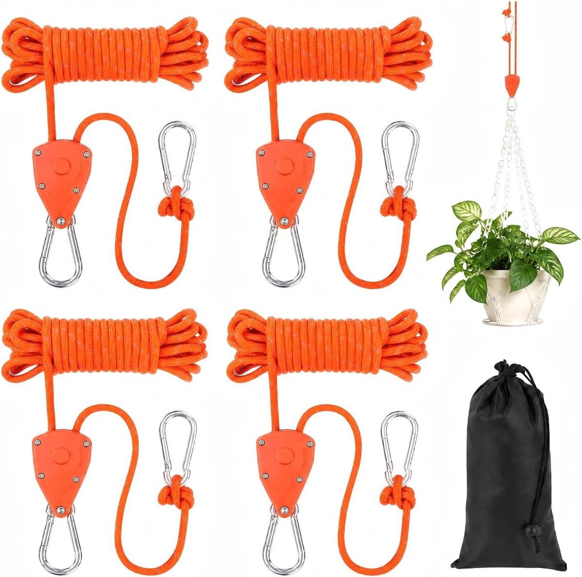 4 stuks scheerlijnen camping met touwspanner, reflecterend 4 m x 4 mm tentkoord, verstelbare touwratel met karabijnhaak, spankabels voor tent, zonnezeil bevestiging en outdoor camping