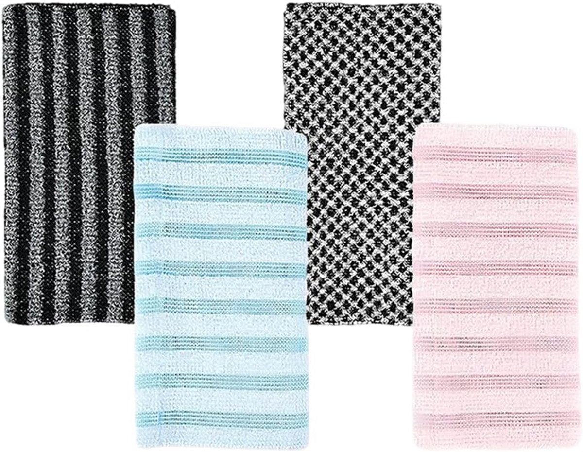 4 stuks Japanse peelinghanddoek, badhanddoek voor lichaamscrub, geschikt voor reiniging, spa, badkamer, algemeen gebruik voor mannen en vrouwen