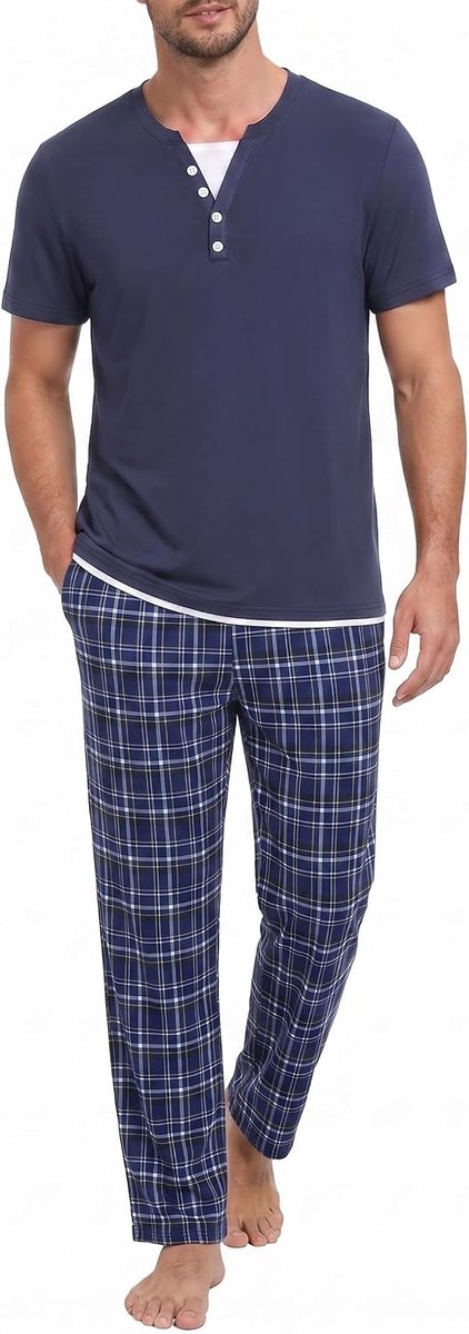 Herenpyjama met korte mouwen en knoopsluiting