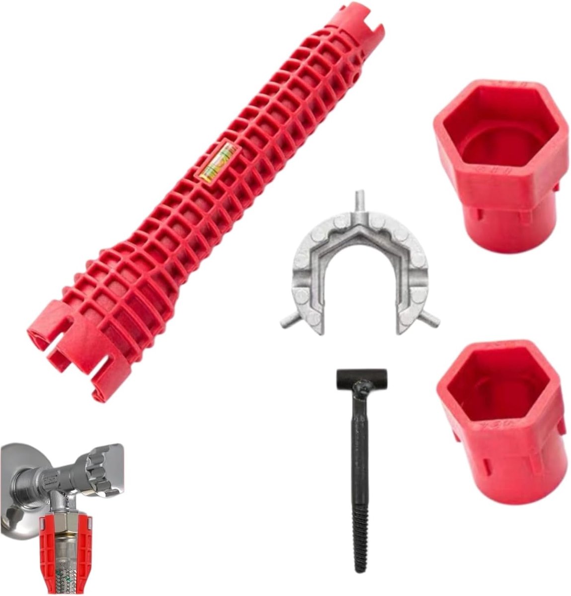 8-in-1 kraansleutel, kraan installatiegereedschap (rood