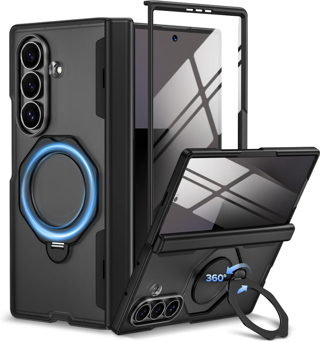 Hoes voor Galaxy Z Fold 7 met magnetische ringstandaard, zwart