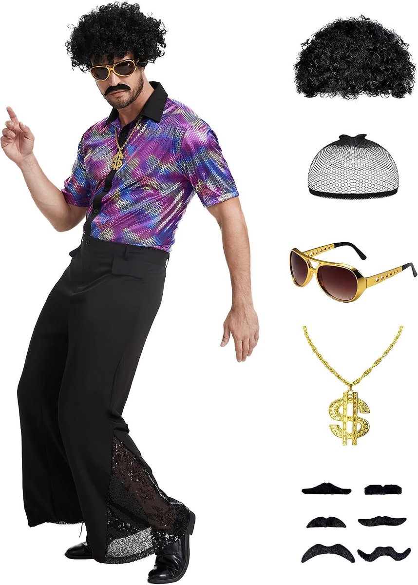 70-outfit voor heren, retro discokostuum, voor Halloween en carnaval