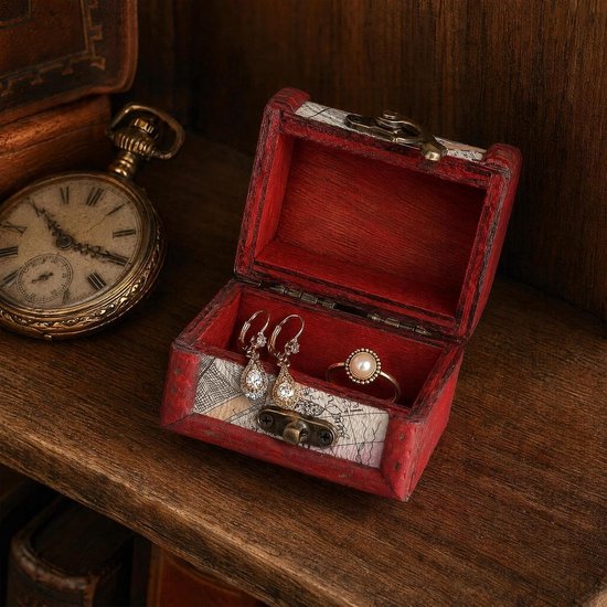 4 Mini Schatkisten van Hout met Metalen Sluiting voor Sieraden — afbeelding 3