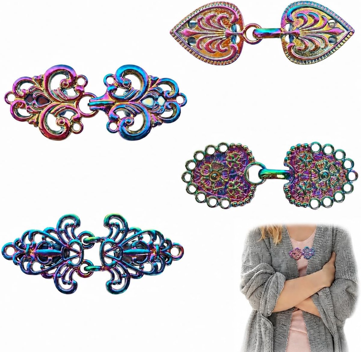 4 stijlen vintage trui swirl clip, retro swirl mantel broches, antieke cape clips voor vrouwen meisjes, pullover sluiting, vintage pullover sjaal vest clips jurk hemd clips voor dames