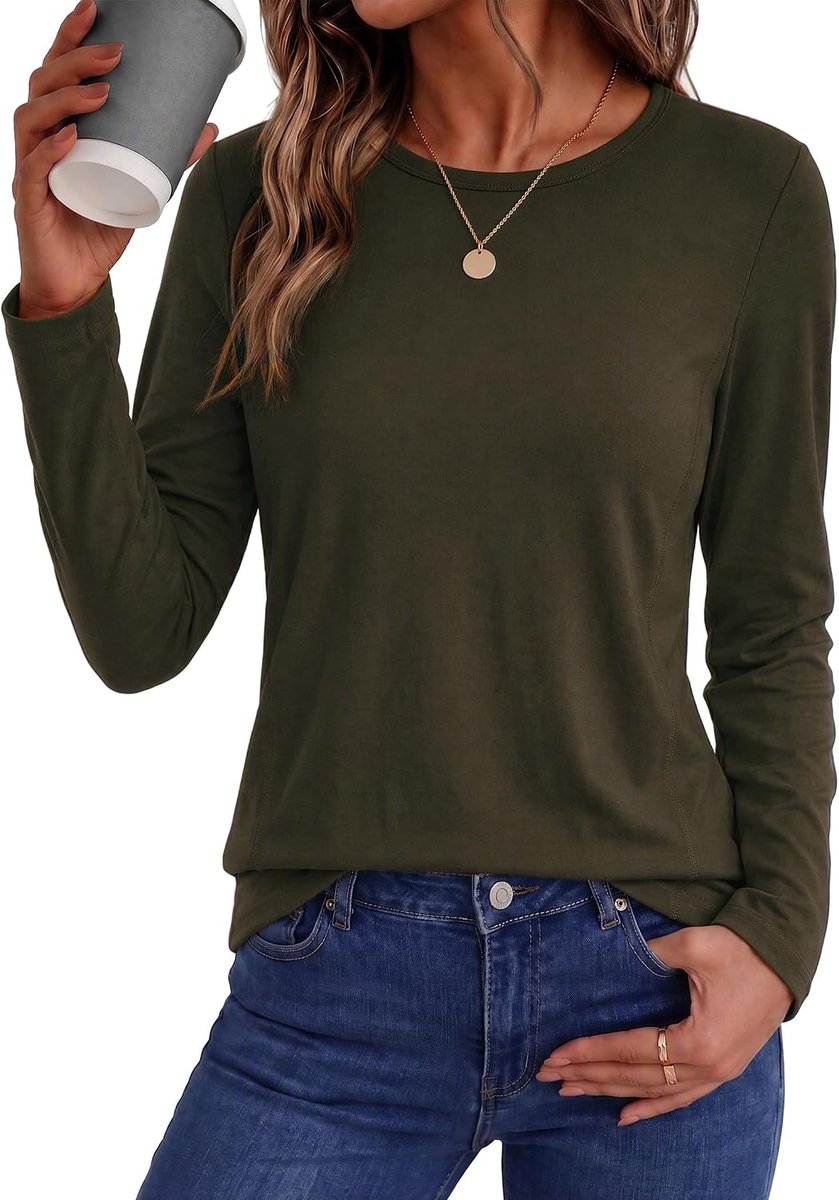 T-shirt met lange mouwen voor dames, ronde hals, nauwsluitend, basic, chic