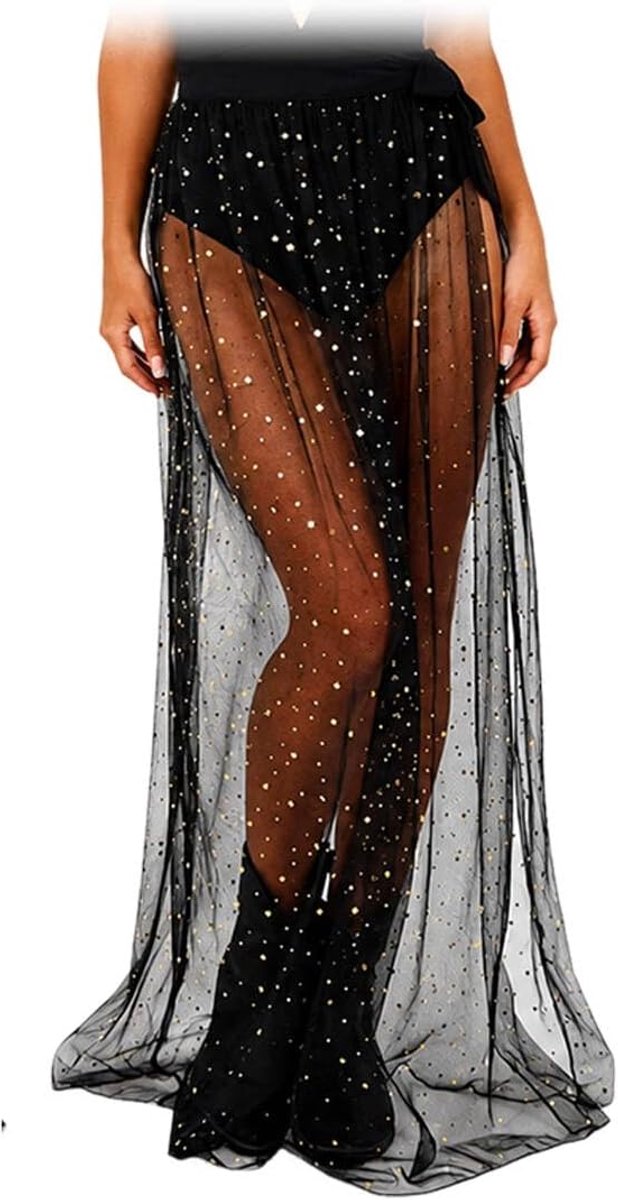 Rok met Shorts Maat S, doorzichtige gelaagde damesrok met glitter en sterren voor festival