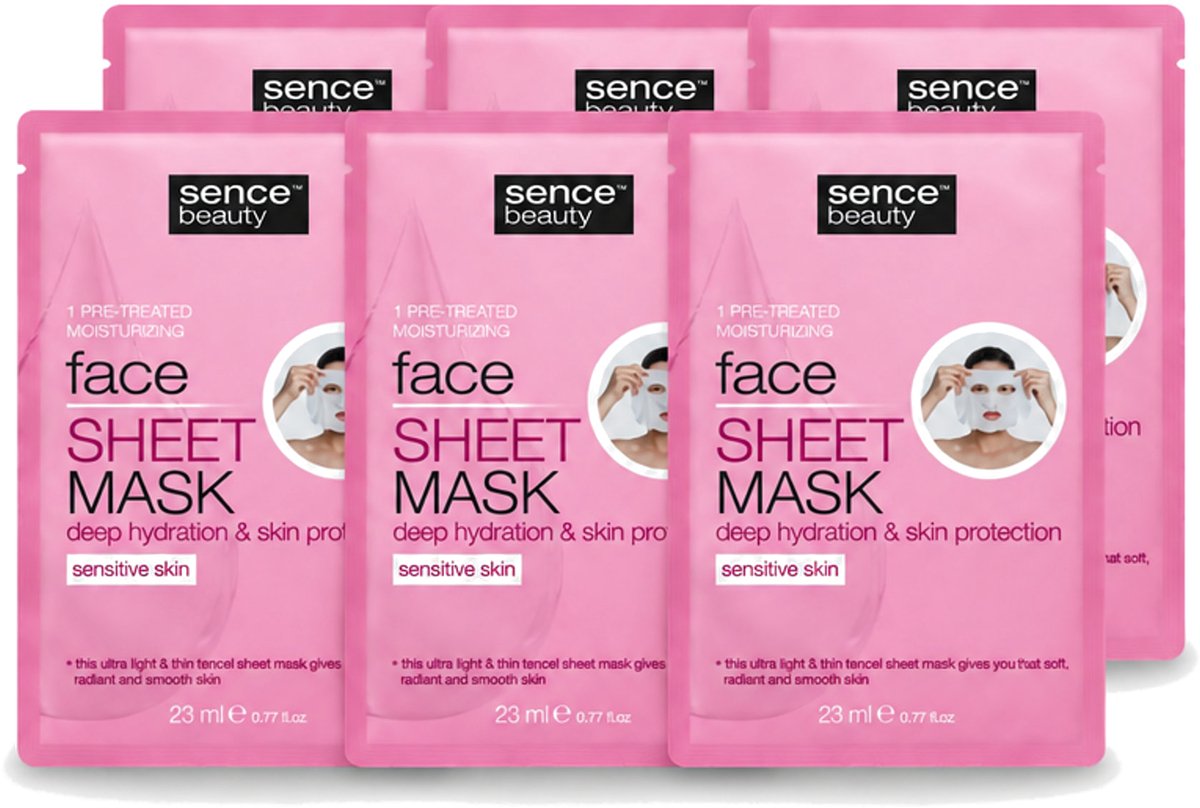 6 x Sence - Tencel - Gezichtsmasker - Hydraterend - 1 Gezichtsmasker - Voordeelverpakking - 6 stuks