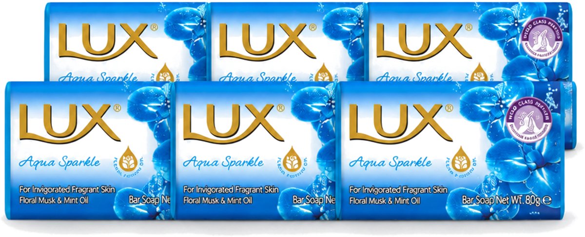 6 x Lux - Zeep - Aqua Sparkle - Hydraterend - Verkwikkende Geur - 80 g - Voordeelverpakking - 6 stuks