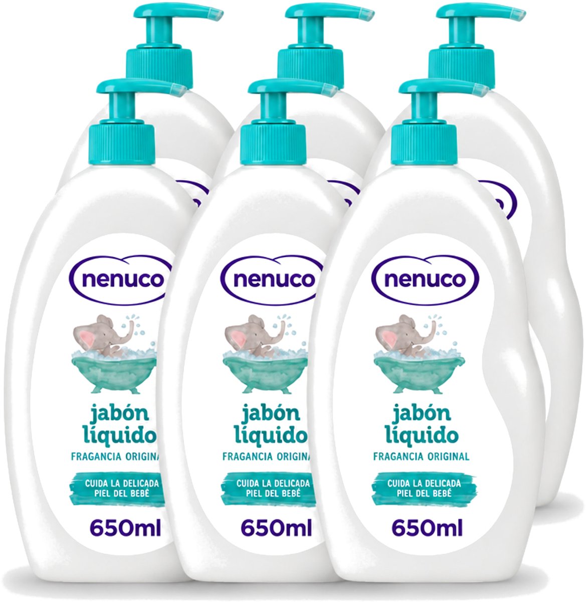6 x Nenuco - Jabon Líquido - Vloeibare Zeep - Originele Geur - Met Doseerpomp - 650 ml - Voordeelverpakking - 6 stuks