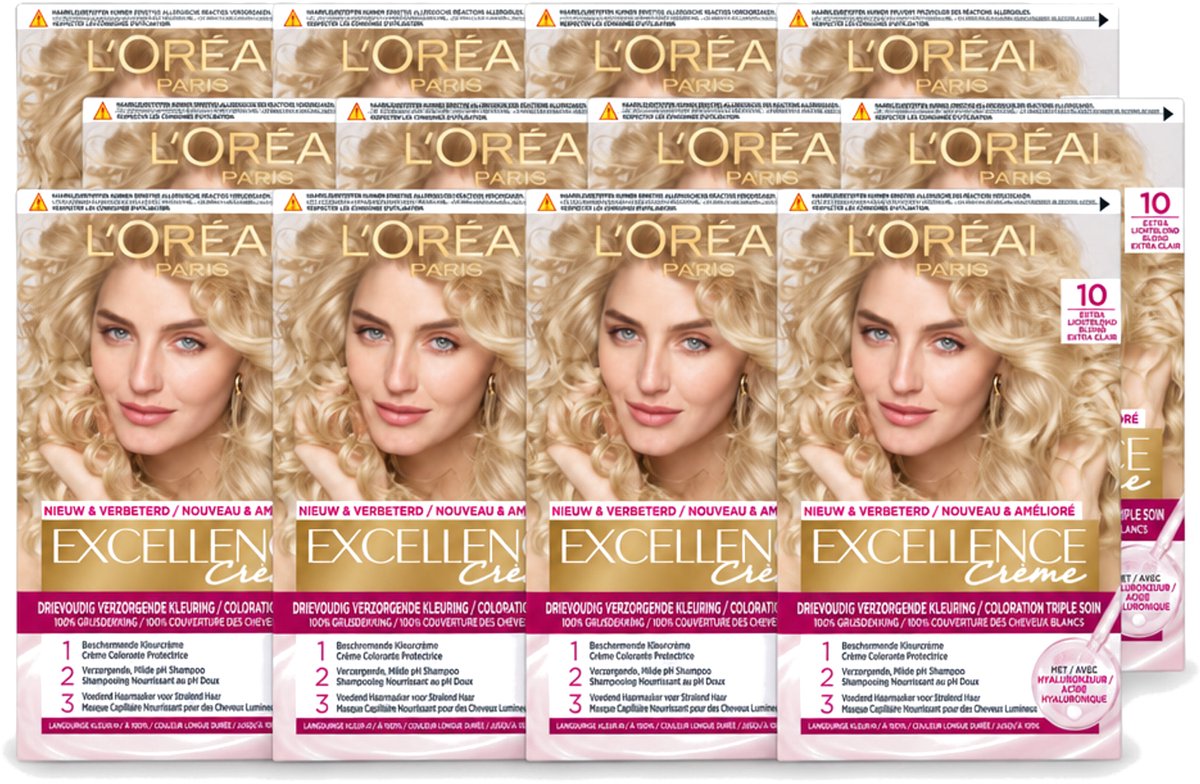 12 x L'Oréal Paris - Excellence Crème - Extra Lichtblond 10 - Haarverf - Permanente Haarkleuring - Voordeelverpakking - 12 stuks
