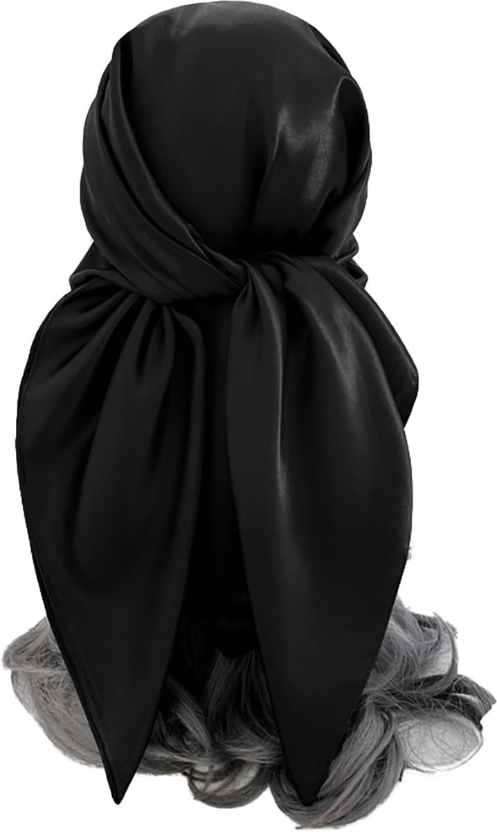 35" Black Silky Satin Head Scarf Fashion Bandana Neck Scarves Hair Wrapping Headband Handbag Accessories - ShopVlot