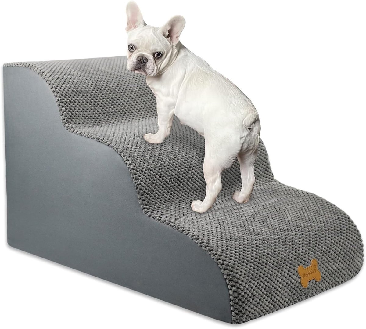 SnelShoppen - Honden Trap voor Kleine Honden 3 Treden, Dieren Trap voor Bed en Bank van Hoogwaardige Spons, Dog Ramp met Verwijderbare Wasbare Cover e