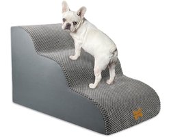 SnelShoppen - Honden Trap voor Kleine Honden 3 Treden, Dieren Trap voor Bed en Bank van Hoogwaardige Spons, Dog Ramp met Verwijderbare Wasbare Cover e