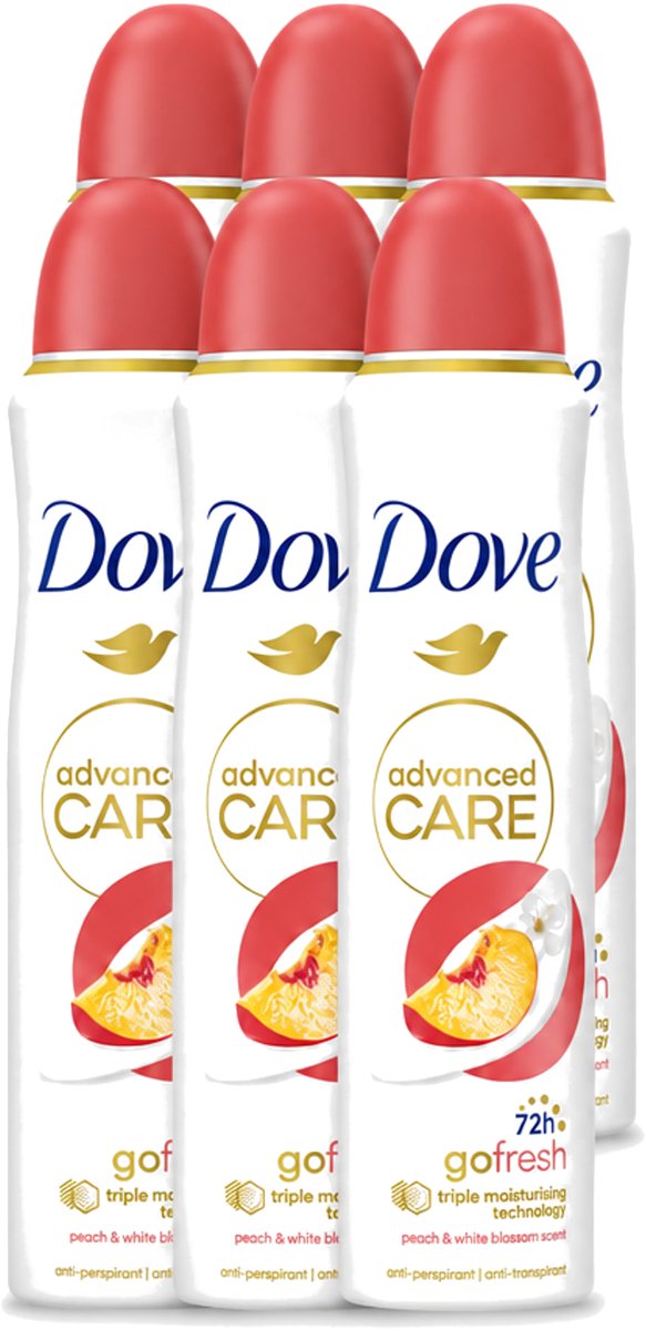 6 x Dove – Deodorant Spray – Peach & White Blossom – 150 ml - Voordeelverpakking - 6 stuks