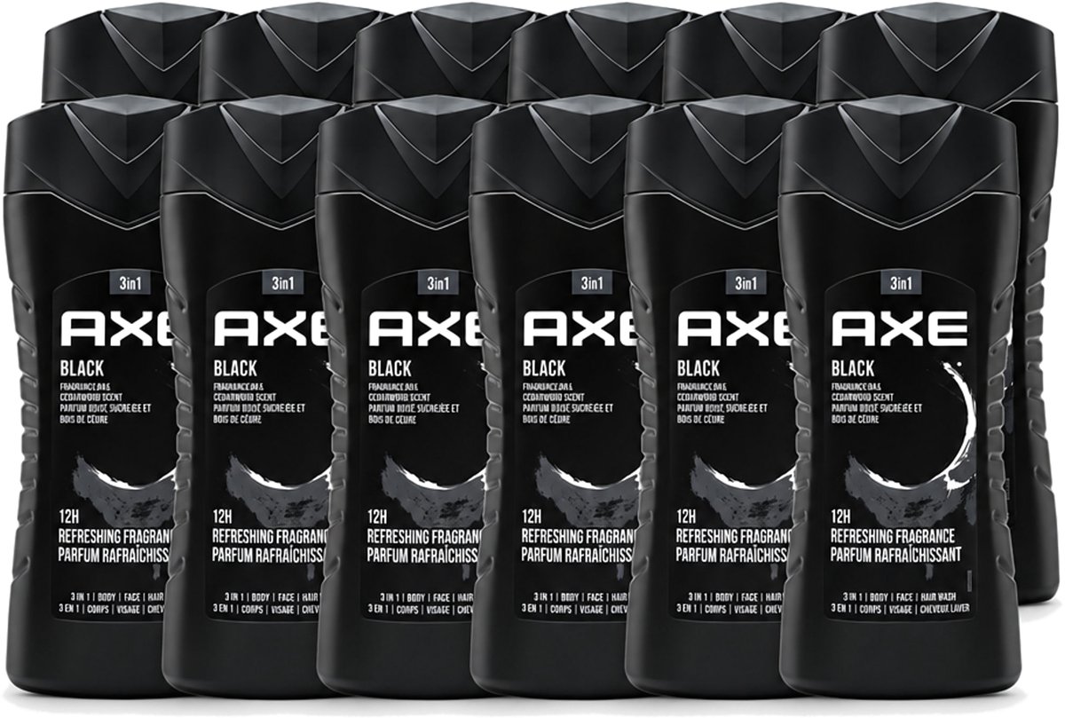 12 x Axe – Douchegel – Black – Houtachtig & Fris - 250 ml - Voordeelverpakking - 12 stuks