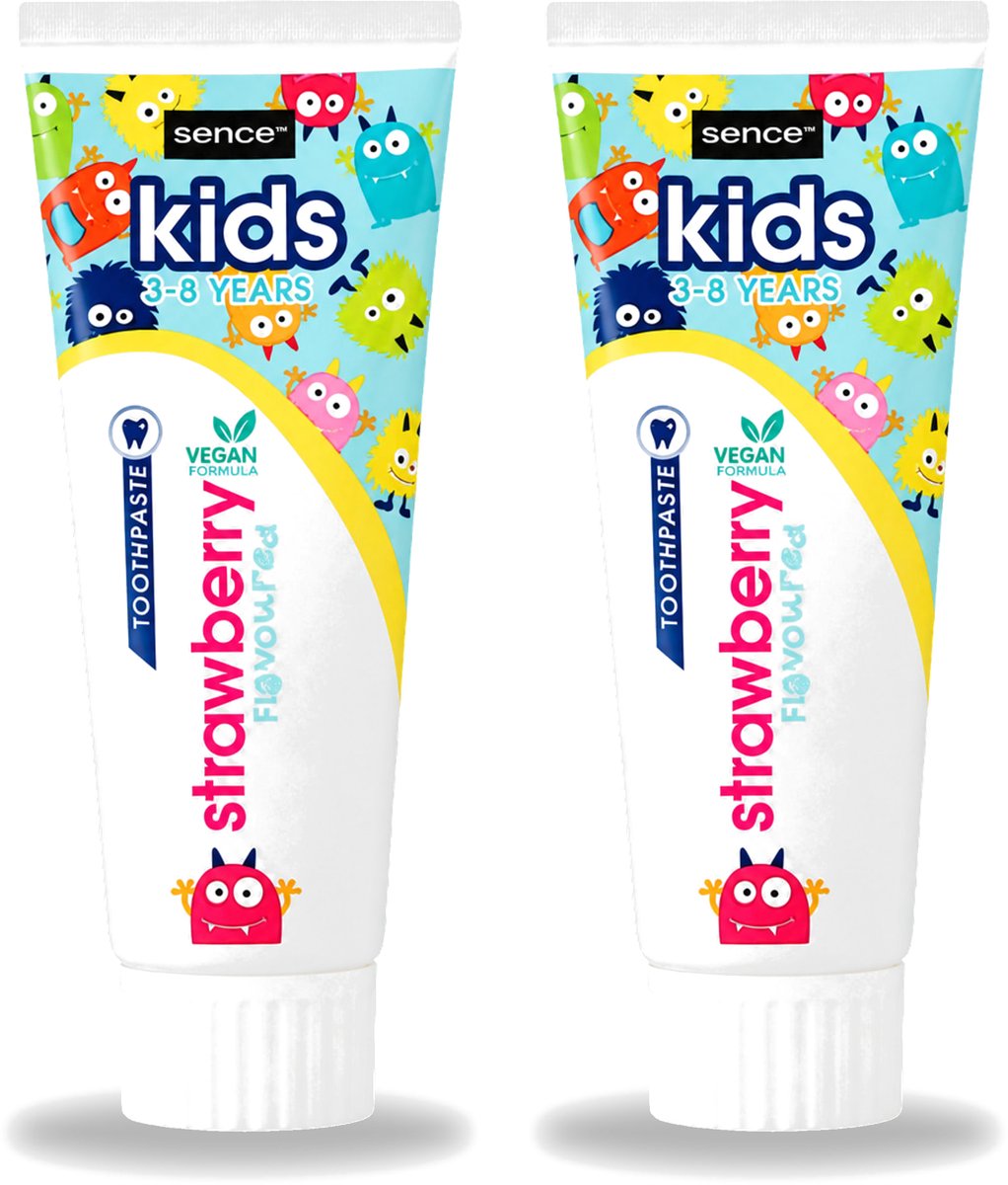 2 x Sence - Kids 3-8 Jaar - Tandpasta - Aardbei Smaak - Vegan - 75 ml - Voordeelverpakking - 2 stuks