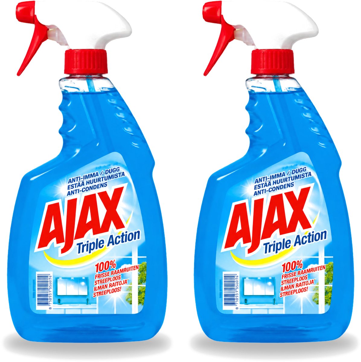 2 x Ajax - Glasreiniger Spray - Triple Action - Streeploos Schoon - Anti-Condens - 750 ml - Voordeelverpakking - 2 stuks