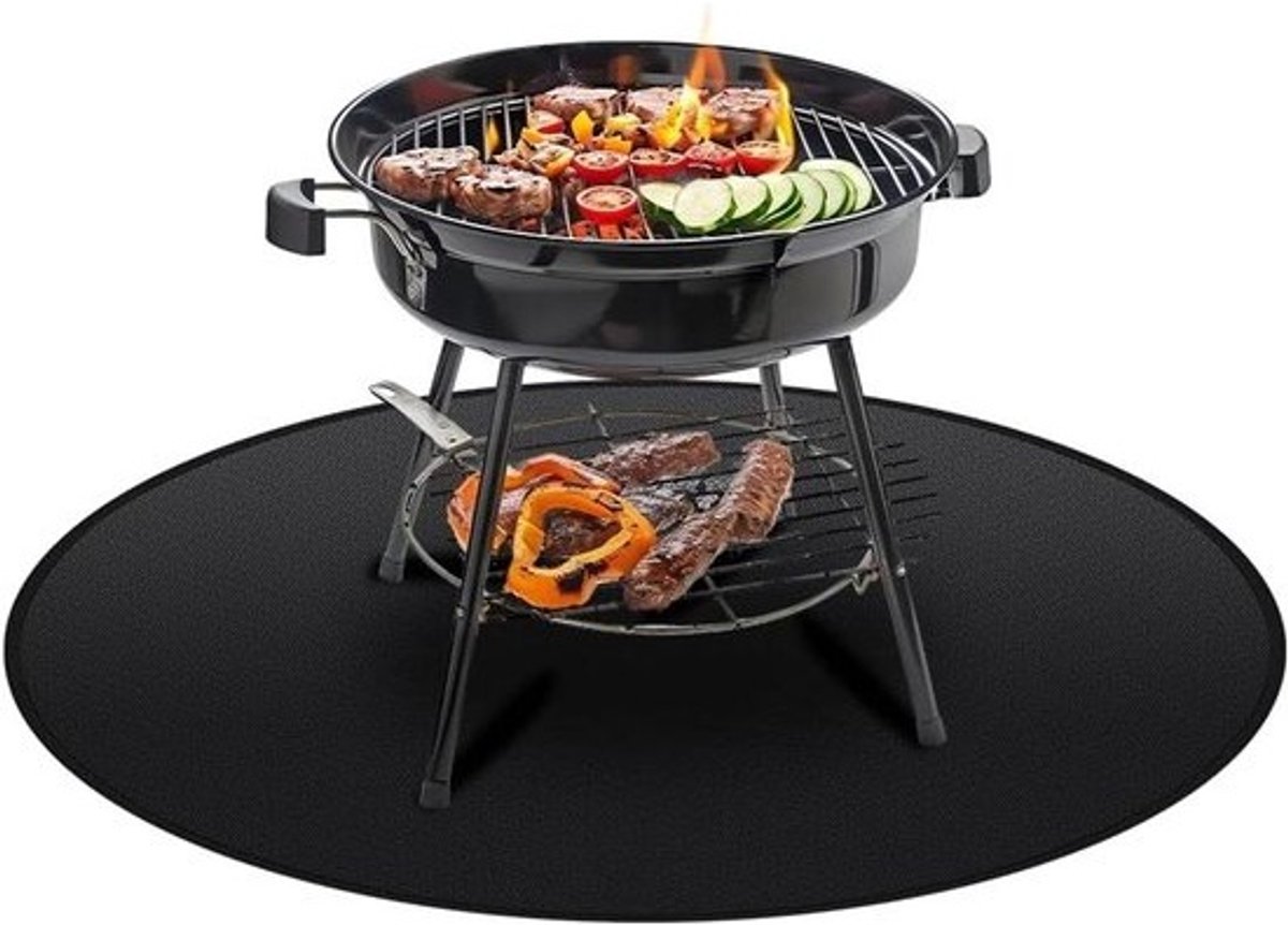 Vuurvaste onderlegger - voor gasgrill en open haard - 61 cm diameter, zwart, geschikt voor vloer, gazon en camping