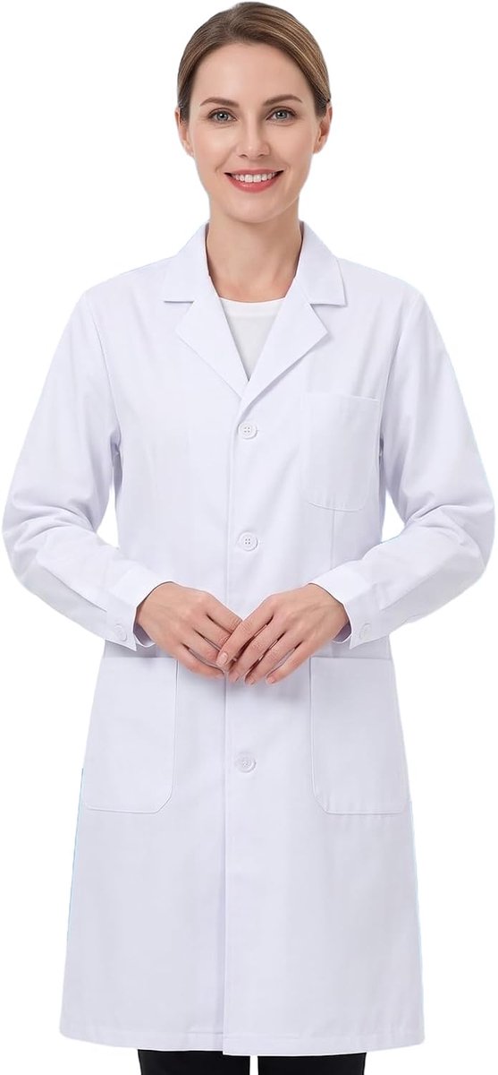Dames en heren, medische laboratoriumjas met lange mouwen met knoopmanchetten, ideaal voor middelbare school, universiteit, ziekenhuis en werk, maat XL