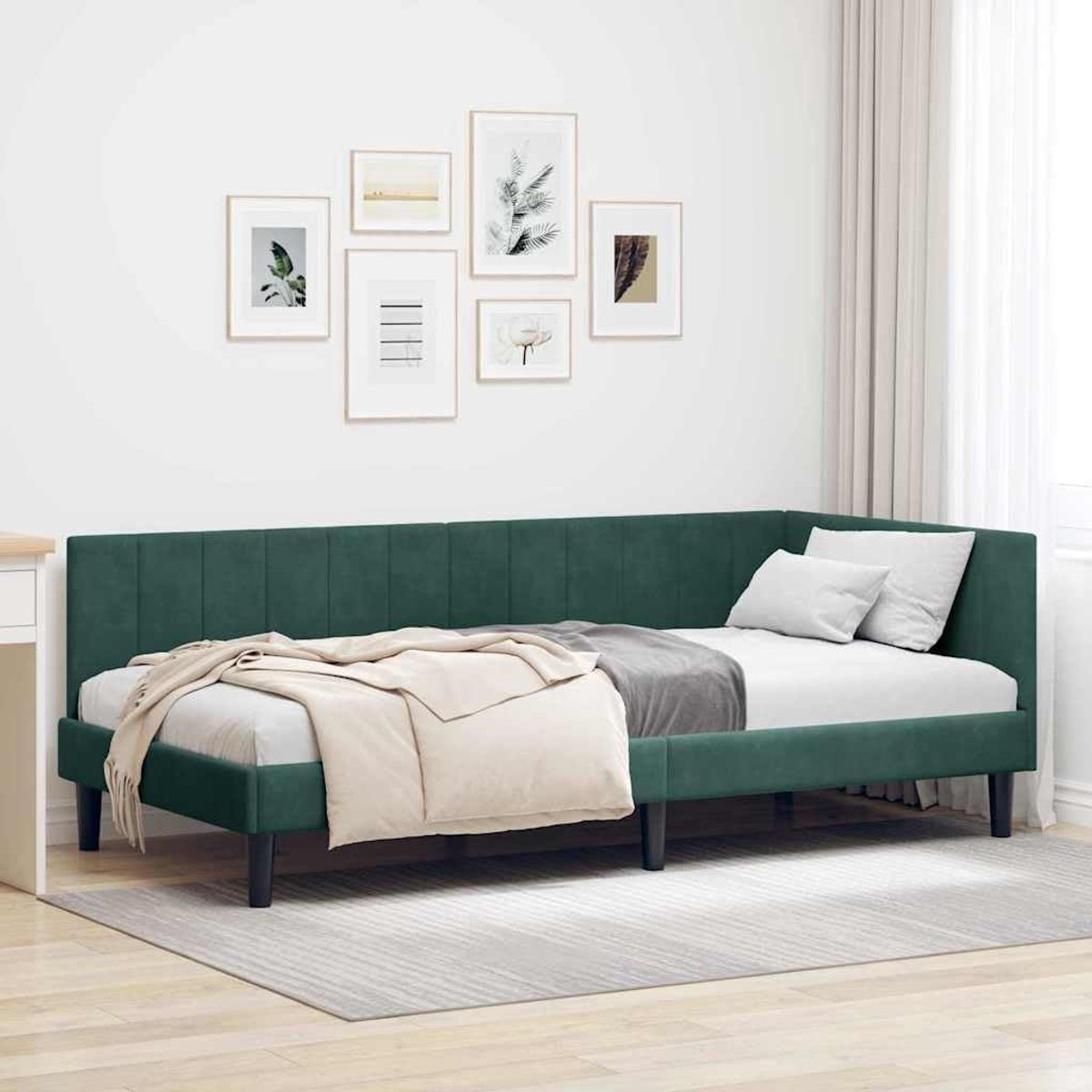 Vormig fluwelen hoekbedframe dagbed donkergroen 100x200 cm