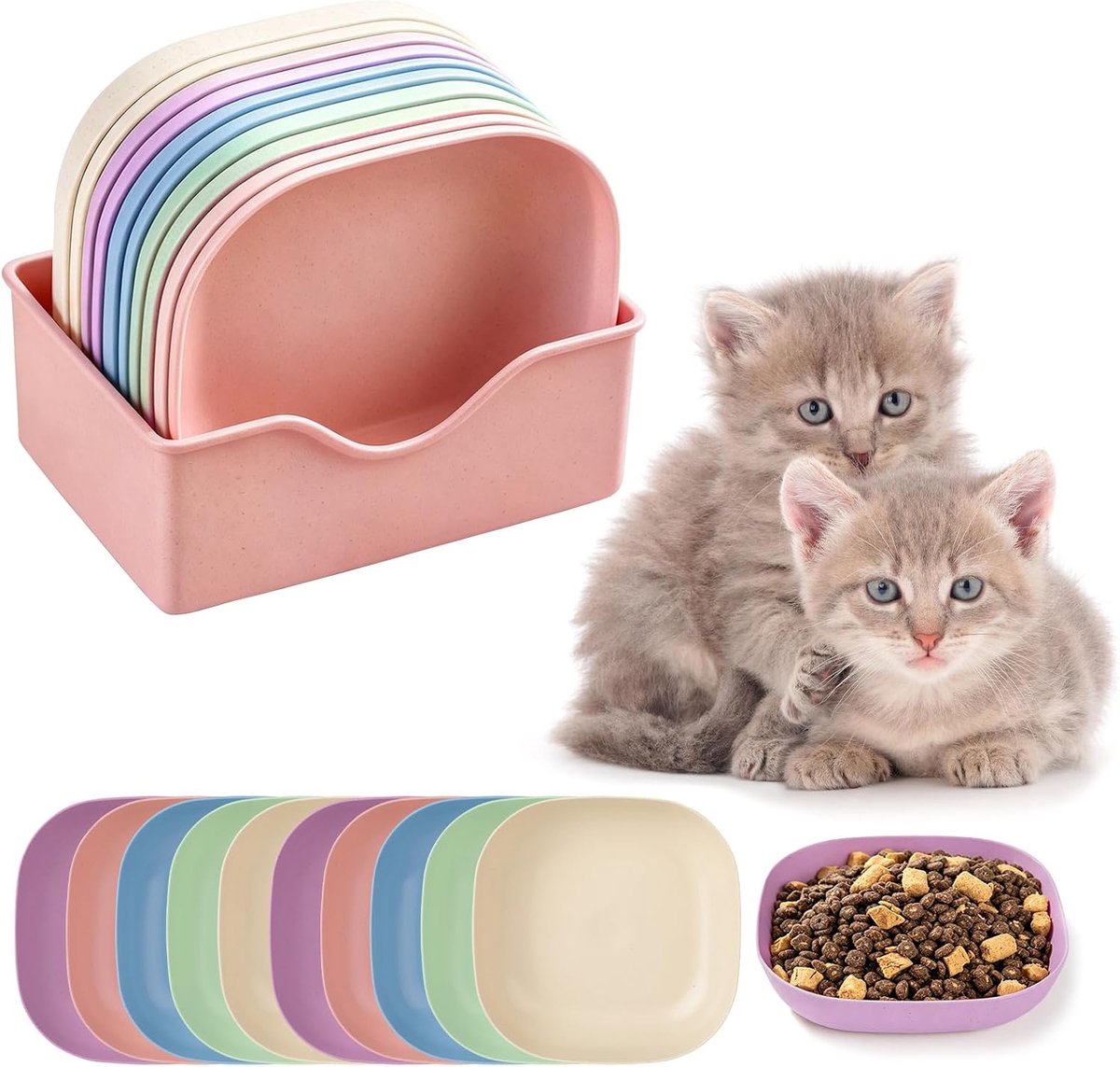 10 stuks platte kattenbakken, voederbak kat plat