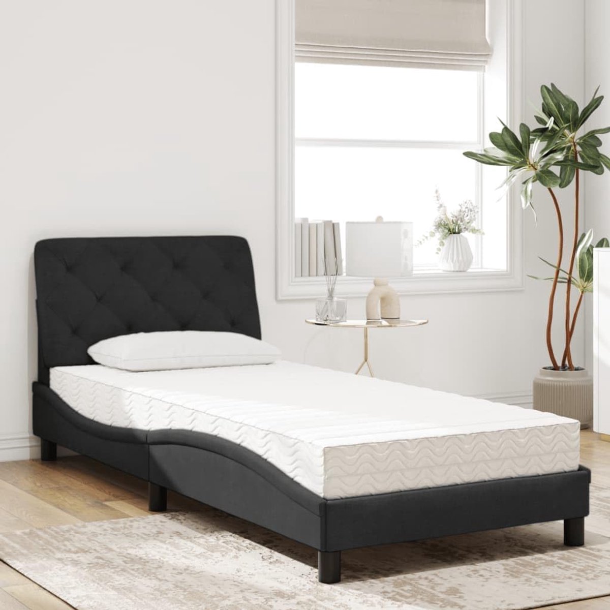 Schuimmatras Hoofdbord Multiplex lattenbodem 90x190 cm Zwart