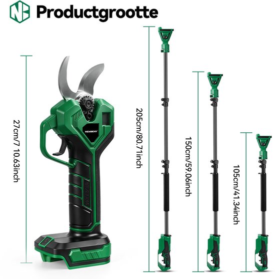 NewBeny Elektrische Snoeischaar - 35mm Snijdiameter - Telescopische steel 2.05 M - met 2x Accu's - Taksnijder - voor bomen, tuin en boomgaard — afbeelding 4