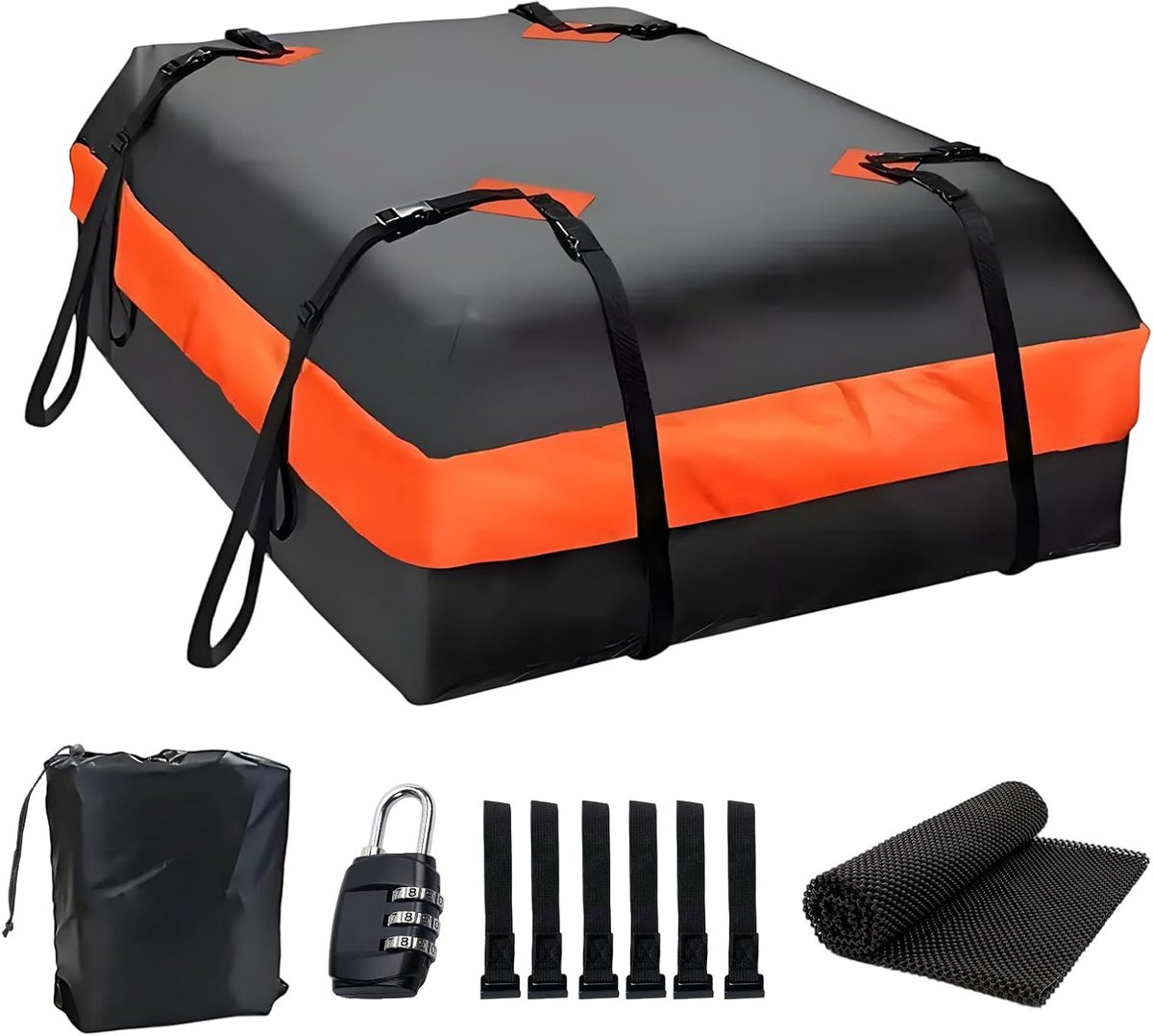 Dakkoffer voor de auto, dakbagagedragertas, 420D, waterdicht, 420D, opvouwbare bagagebox, opbergdoos met antislipmat, 6-deurhaken, bagageslot en draagtas voor met/zonder bagagedrager