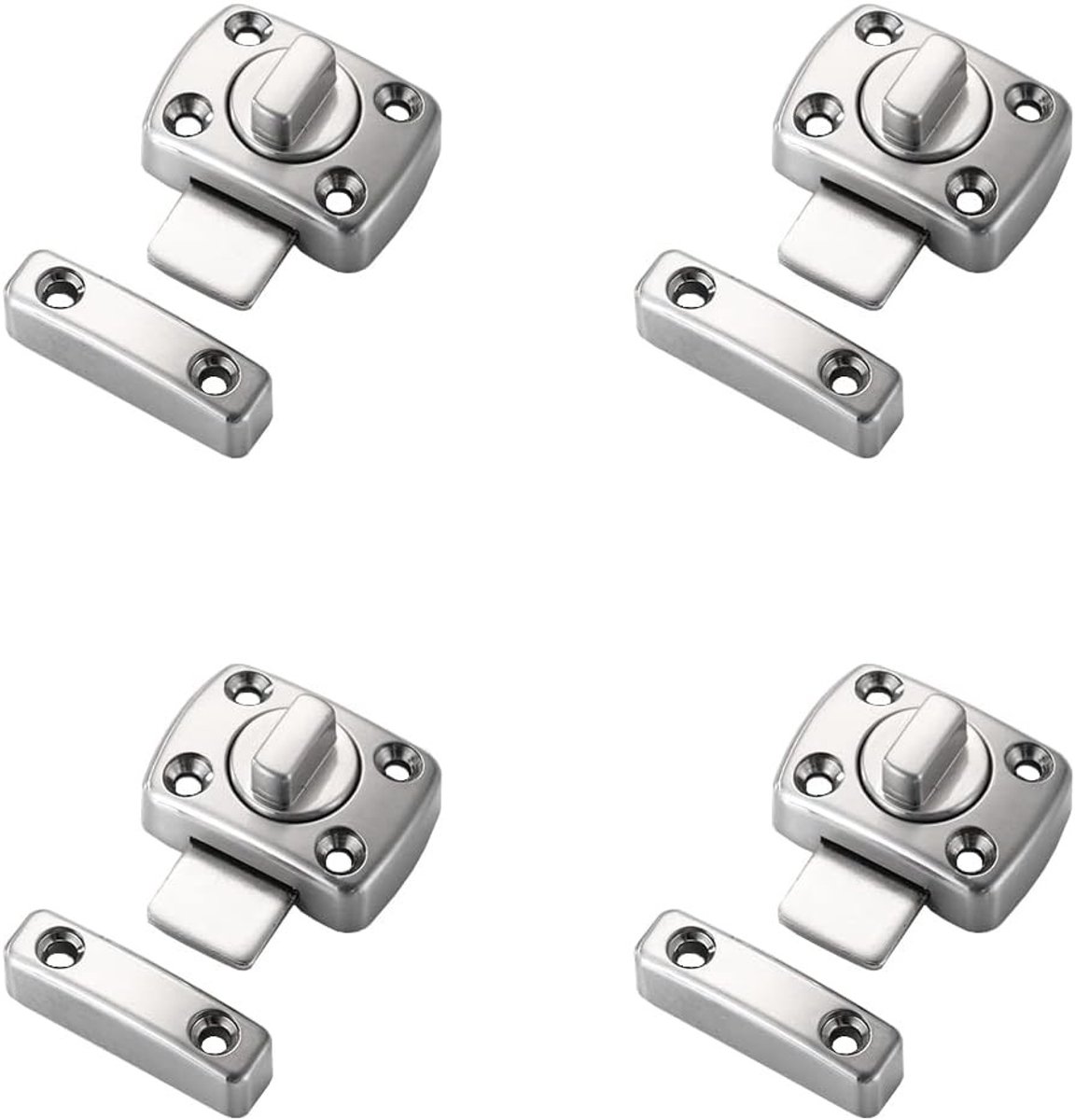 Rotatable Bolt Lock voor Badkamer- en Toiletdoelen - 42x31mm - Ideaal voor Huisdieren, Meubels en Raambeveiliging - 4 Stuks van Zinklegering met Geborstelde Afwerking