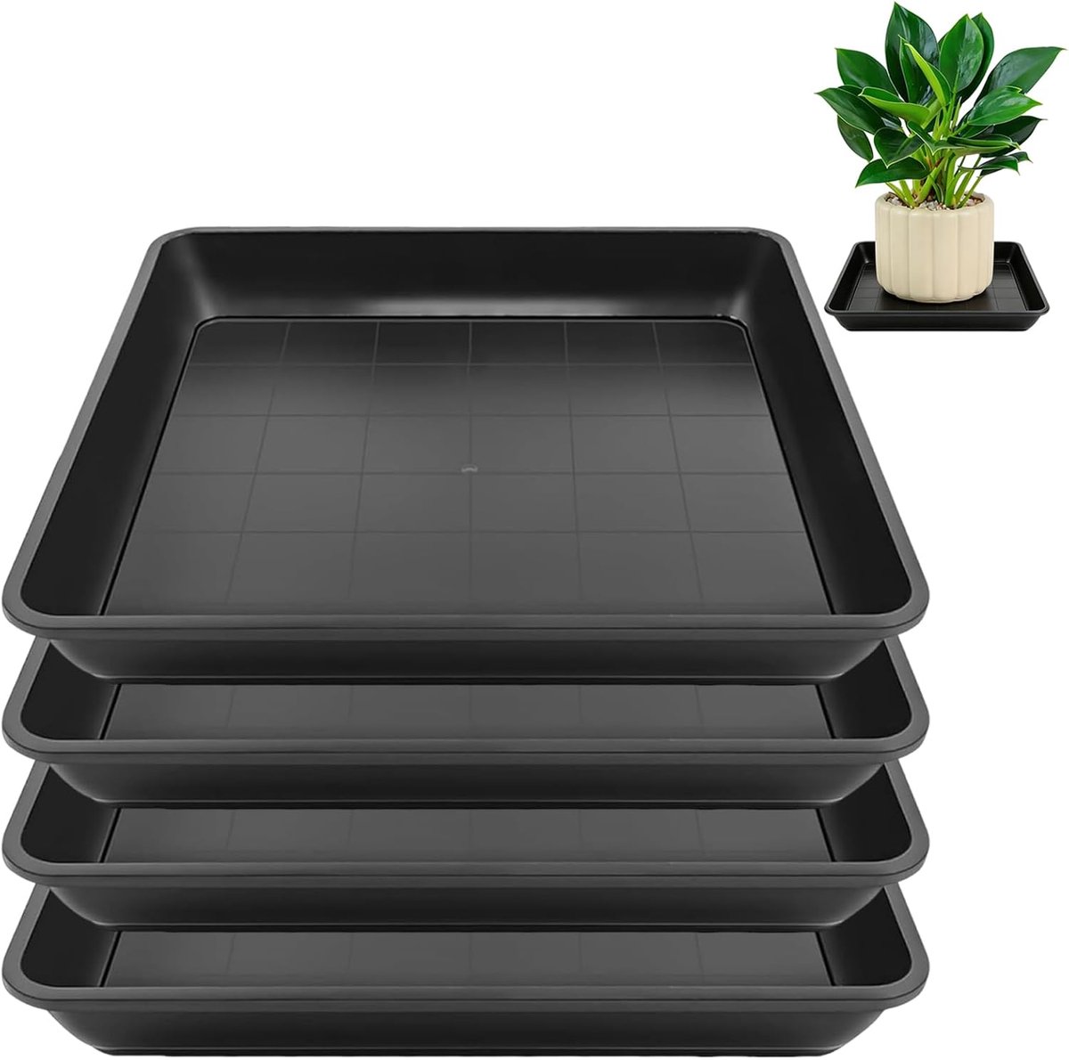 Set van 4 onderzetters voor bloempotten, rechthoekig, 30 x 30 cm, kunststof plantenonderzetters voor balkon