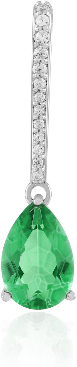Cavill - Elegante Zilveren Hanger 925 Sterling Zilver Platina Geplateerd - Peervormige Smaragdgroene Kwarts 2,65 ct - 13 Zirkonia Pavé