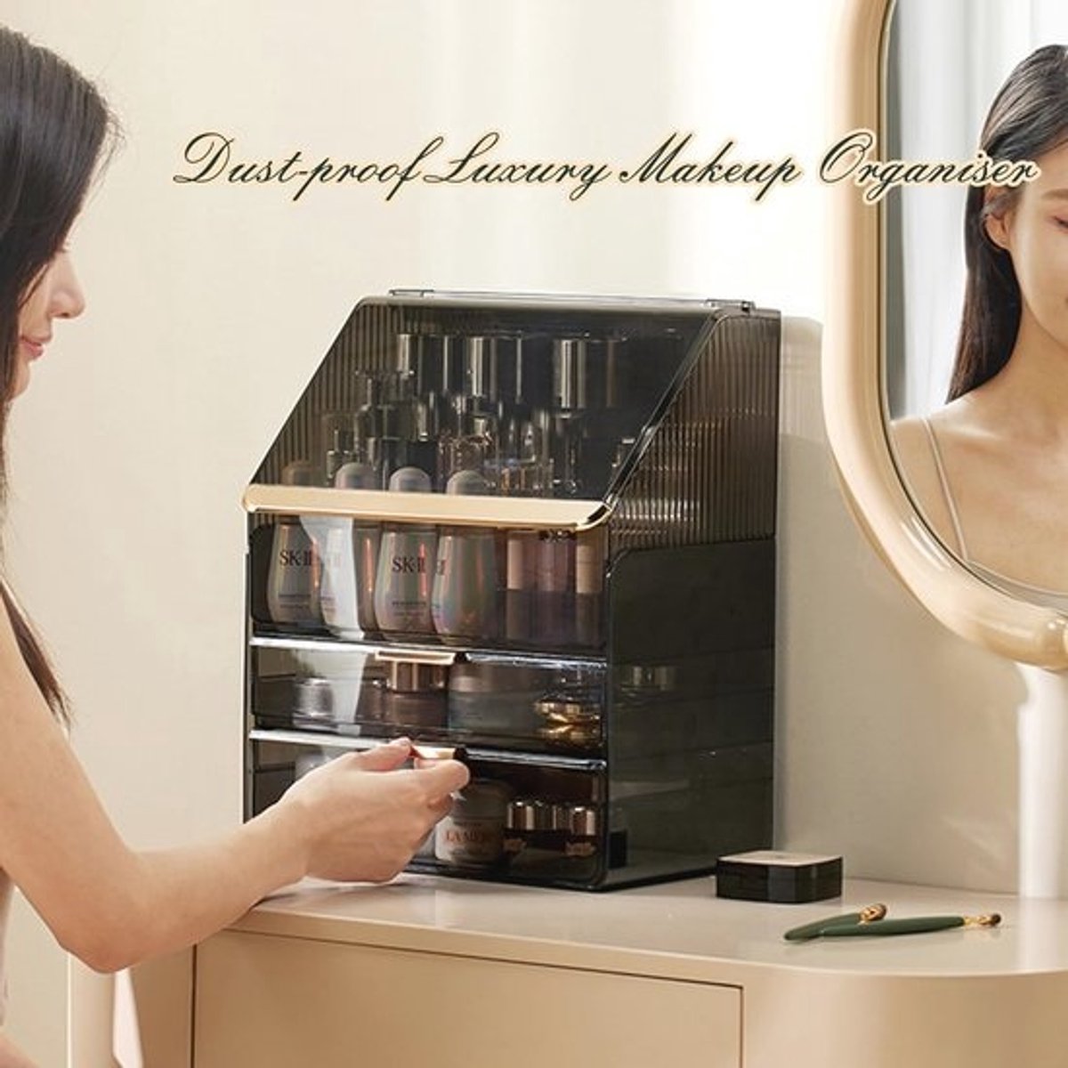 Make-uporganizer met deksel - Stofdichte cosmetica-display voor slaapkamer en badkamer